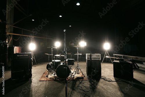 Band scene with instruments and no musicians.