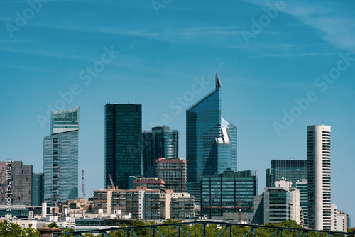 View of the Frankfurt skyscrapers. Frankfurt City Downtown. View on the financial district Frankfurt city, Germany. Skyline cityscape of Frankfurt, Germany during sunny day. 