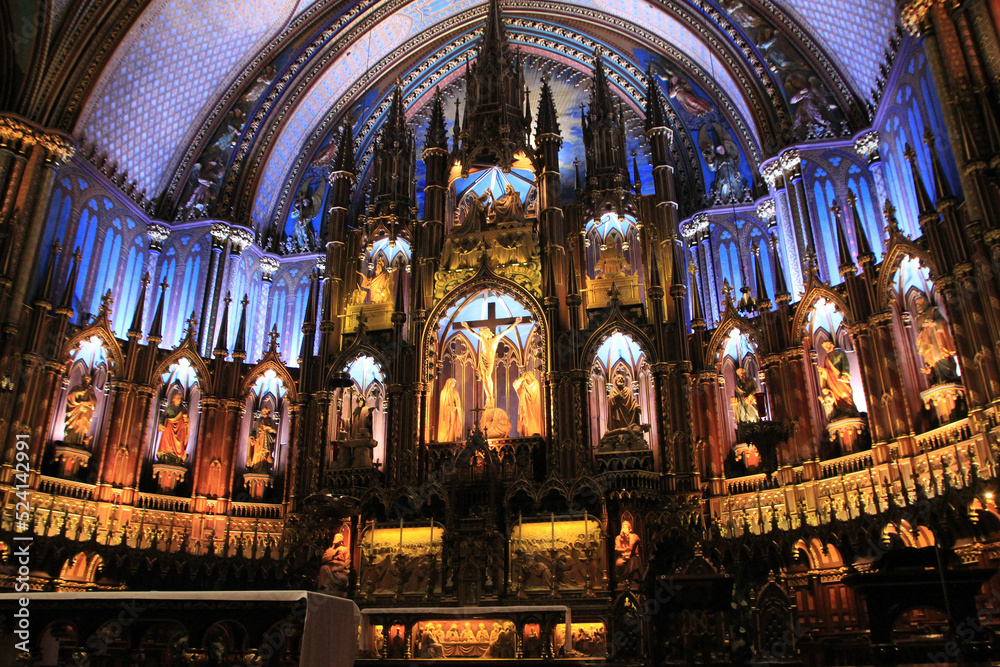 Interior of Notre Dam basilica in Montreal, Canada