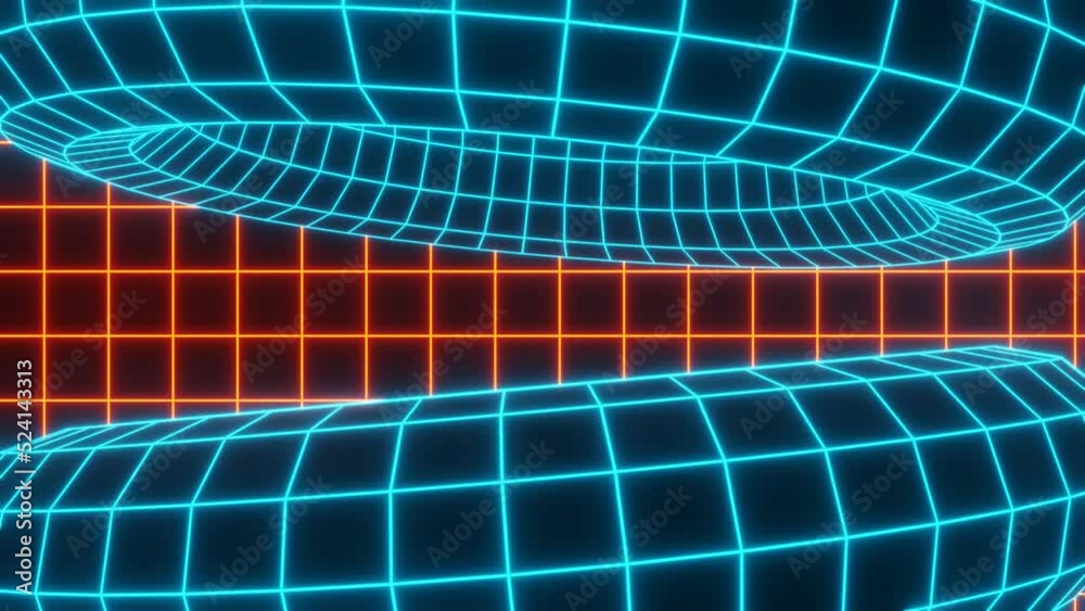 Retro blue led neon torus on orange background vj loop animation
