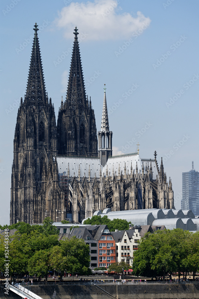 the impressive cologne cathedral on the banks of the rhine in the old city of cologne