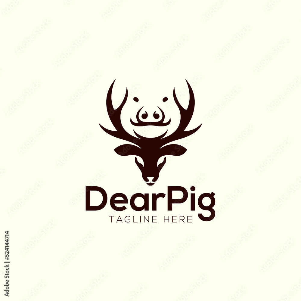Pig and deer logo design template with negative space style Pig and deer logo design template with negative space style