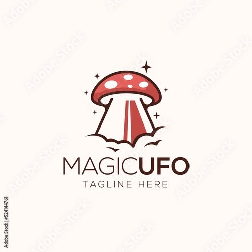 Mushroom and ufo logo design template with cartoon style