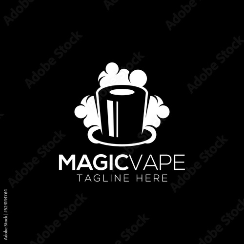 Magician hat and vape logo design template with cartoon style