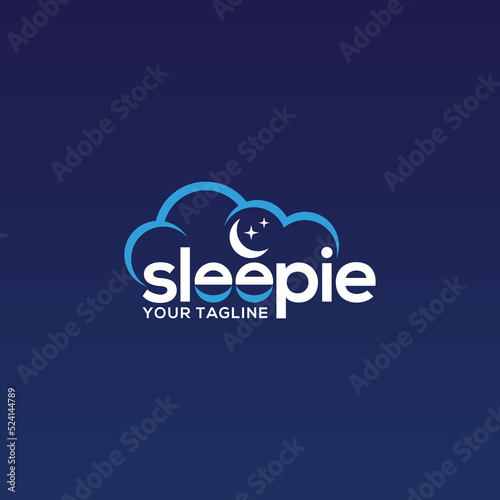 Sleep and cloud logo design template with word mark style