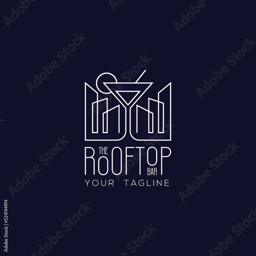 Minimalist Rooftop Bar Logo design vector template.  Logotype icon Line art style