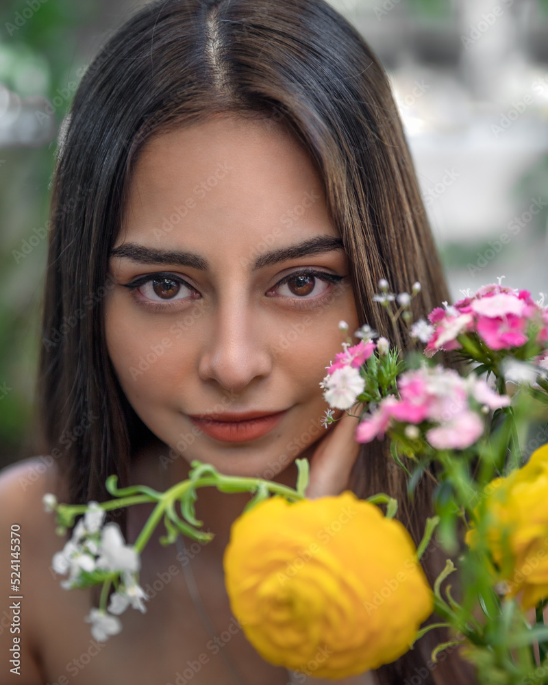 portrait of a woman with flowers portrait of a woman with flowers