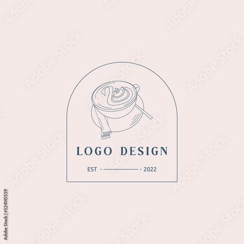 Coffee cup vector flat logo with swan latte art, spoon and sticks for restaurants, coffee shops, cafe 
