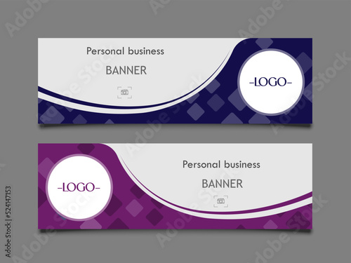 Both flat banner template on the gray color background, shape and camera icon, copy space for text or image, template and background for website, media, poster marketing and business related concept