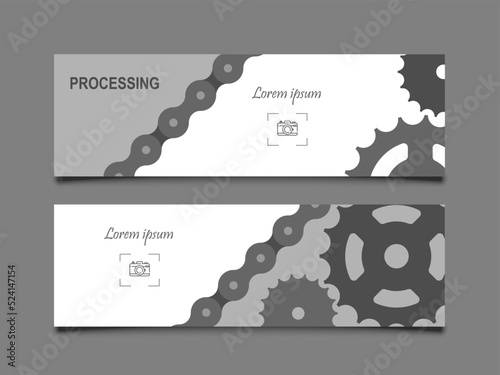 Banner template on the gray color background small shadow, sprocket and camera icon, copy space for text or image, template and cover for website, media, poster marketing and business related concept