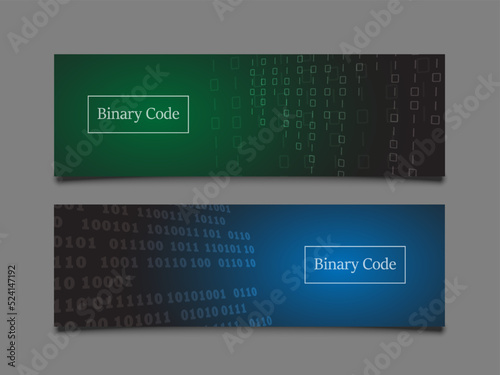 Banner template on the gray color background small shadow, binary code and communication, copy space for text or image, website, media, poster cover technology related concept