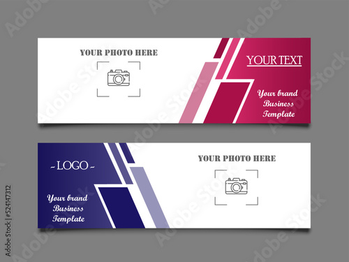 Both flat banner on the gray color background, shape and camera icon, copy space for text or image, template and background for website, media, poster marketing and business related concept