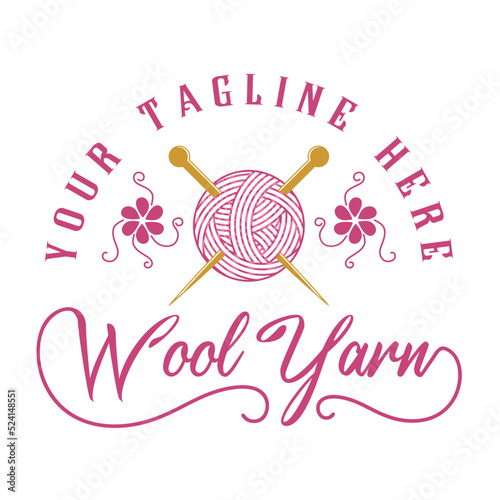 wool yarn logo design. yarn ball concept with needle. for embroidery and crafts.