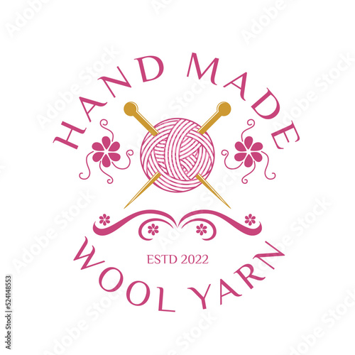 Knitting yarn logo. Ball of yarn and knitting tools elements, for sewing and knitting, fashion, clothing stores, and garment companies
