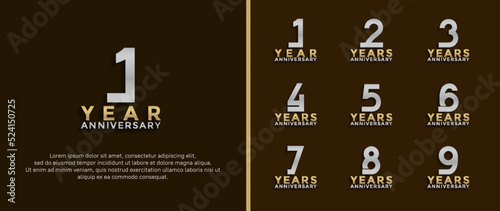 set of anniversary logotype silver and gold color on brown background for celebration moment