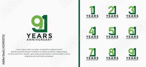 set of anniversary logotype green color on white background for celebration moment