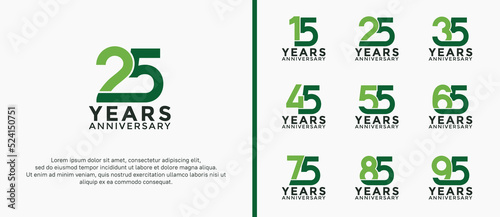 set of anniversary logotype green color on white background for celebration moment photo