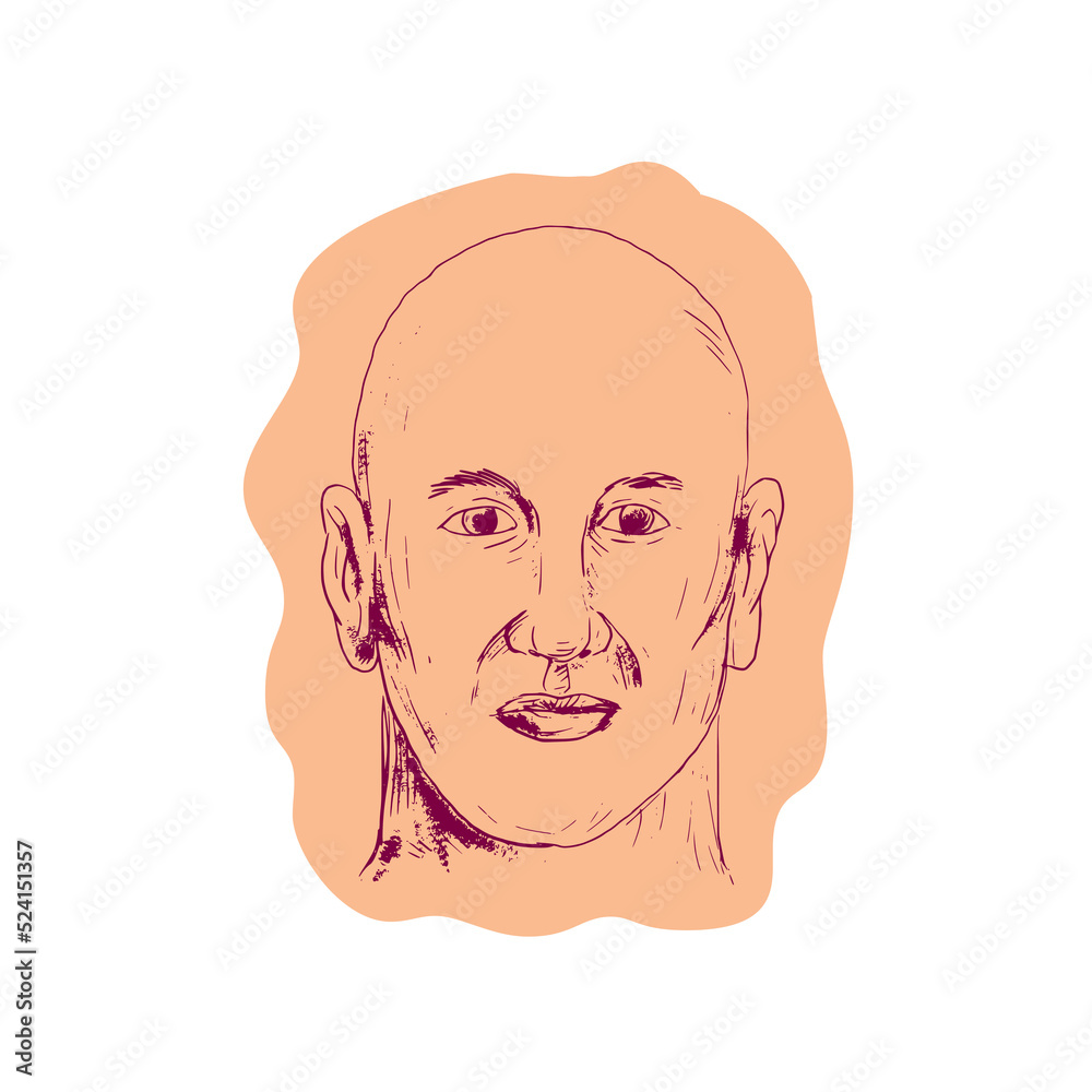Bald Caucasian Male Head Drawing