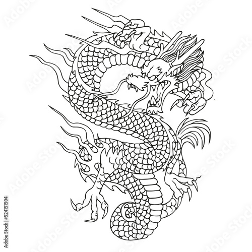 Isolated draw down chinesse dragon zodiac vector illustration