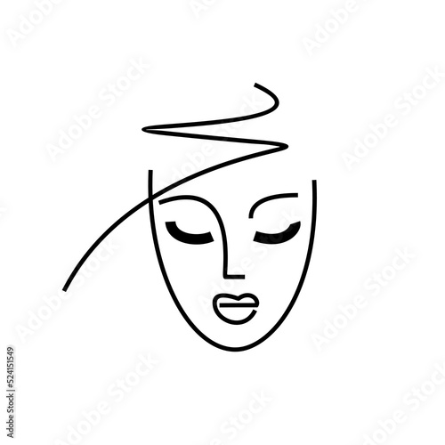 logo girl face. young woman - beauty salon icon. style and fashion concept. beautiful glamorous portrait. makeup and cosmetology - sophisticated illustration isolate