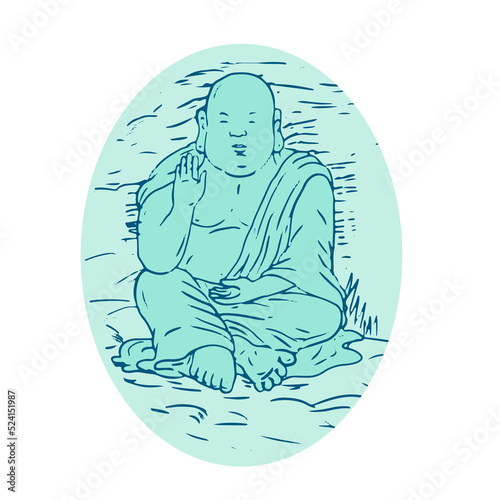 Fototapet Gautama Buddha Lotus Pose Drawing