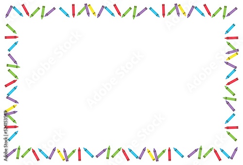 Colorful crayons Frame border on White Background, Crayons colorful , vector illustration.