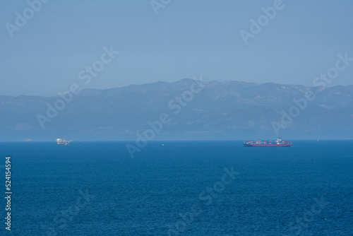 Oil Rigs and Cargo Ships In The Santa Barbara Channel