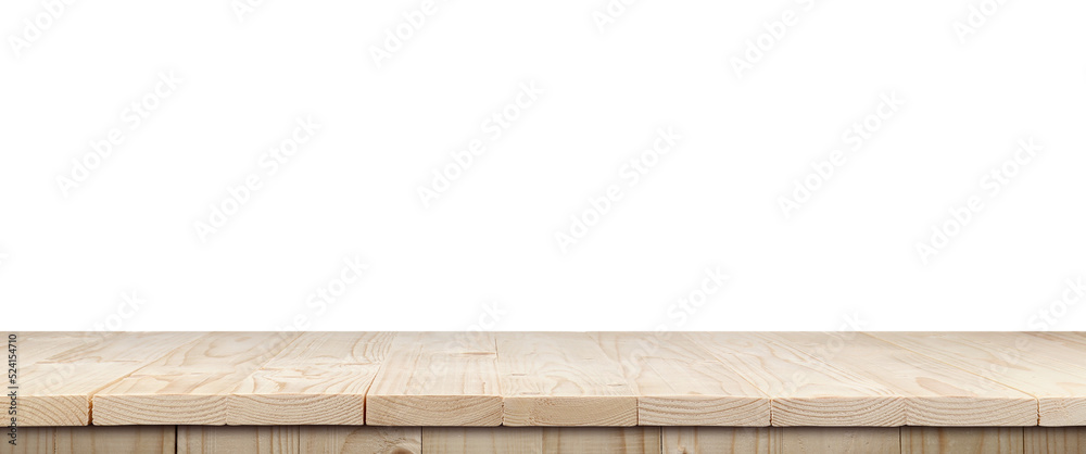 Fototapeta premium Empty wooden surface isolated on white. Mockup for design