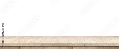 Empty wooden surface isolated on white. Mockup for design