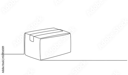 Continuous one line drawing of a cardboard box. Online shopping concept, fast delivery, carton box, shipping and packaging. Transport, cardboard box in doodle style. vector illustration