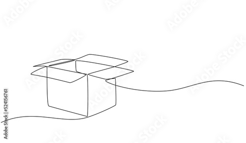 Continuous one line drawing of a cardboard box. Online shopping concept, fast delivery, carton box, shipping and packaging. Transport, cardboard box in doodle style. vector illustration