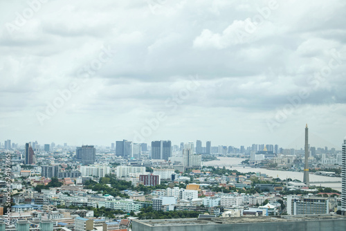 View of Bangkok city with Chao Phraya River in Thailand