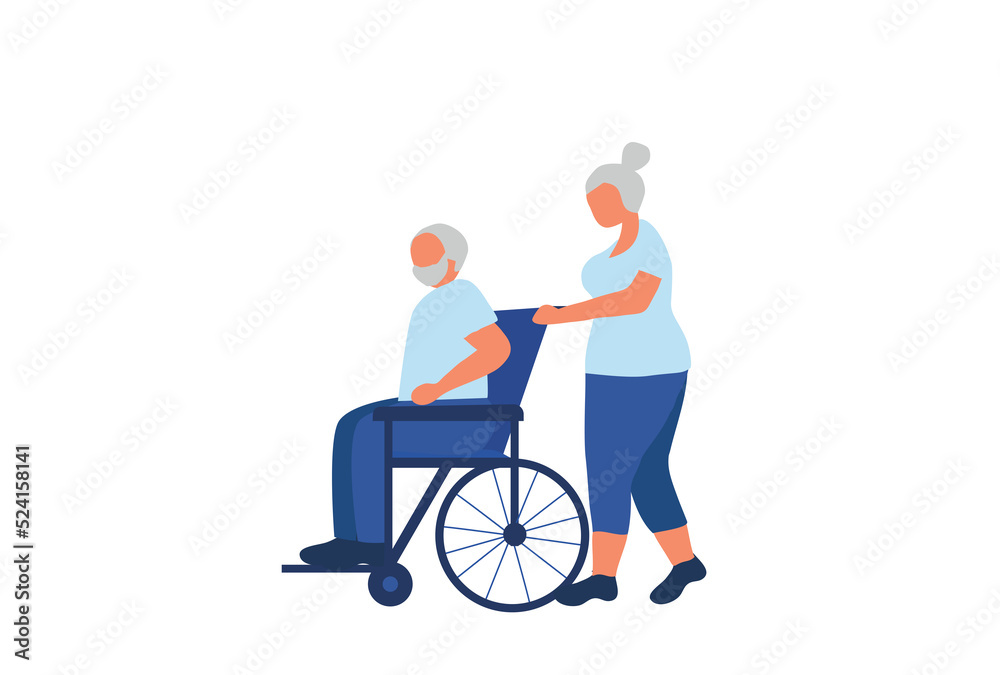 Elderly couple with wheelchair Elderly couple with wheelchair