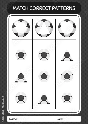 Match pattern game with soccerball. worksheet for preschool kids, kids activity sheet