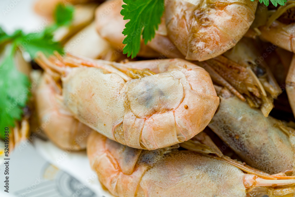 boiled shrimp on plate extreme macro close up boiled shrimp on plate extreme macro close up