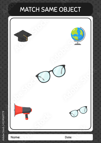 Match with same object game glasses. worksheet for preschool kids, kids activity sheet