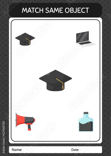 Match with same object game graduation cap. worksheet for preschool kids, kids activity sheet