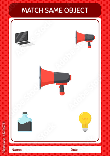 Match with same object game horn loudspeakers. worksheet for preschool kids, kids activity sheet