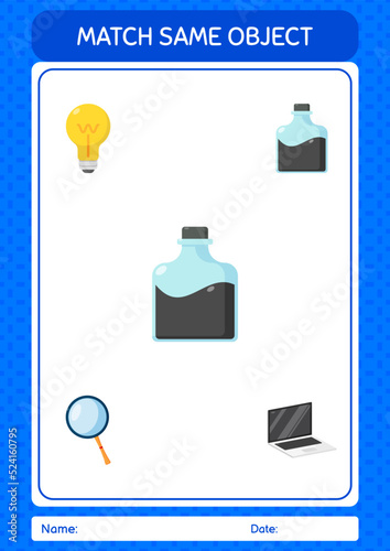 Match with same object game ink bottle. worksheet for preschool kids, kids activity sheet