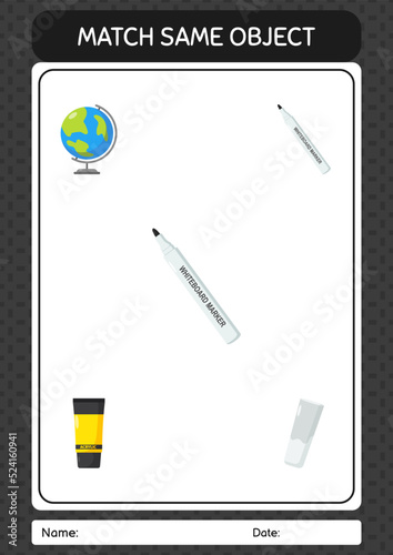 Match with same object game whiteboard marker. worksheet for preschool kids, kids activity sheet