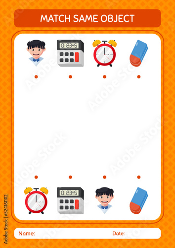 Match with same object game summer icon. worksheet for preschool kids, kids activity sheet
