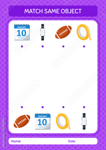 Match with same object game summer icon. worksheet for preschool kids, kids activity sheet