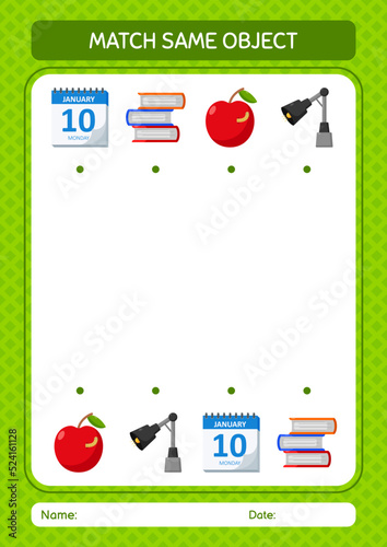 Match with same object game summer icon. worksheet for preschool kids, kids activity sheet