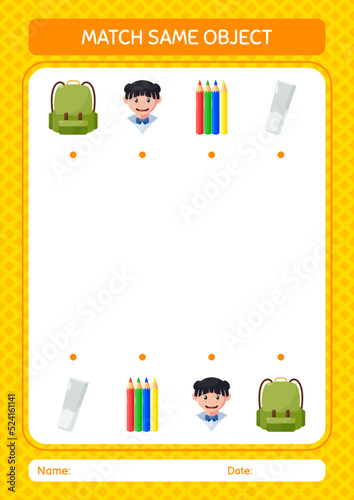 Match with same object game summer icon. worksheet for preschool kids, kids activity sheet