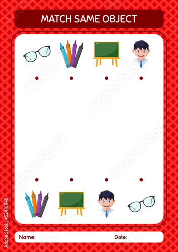 Match with same object game summer icon. worksheet for preschool kids, kids activity sheet