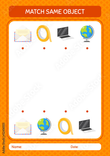 Match with same object game summer icon. worksheet for preschool kids, kids activity sheet