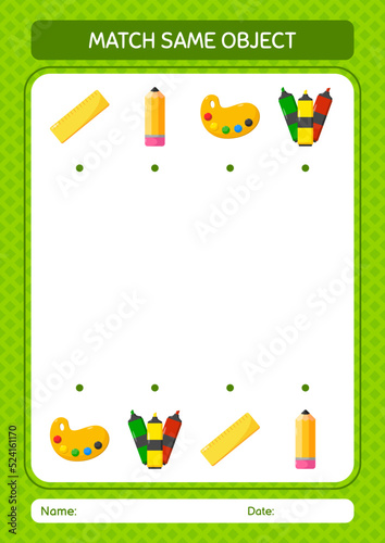 Match with same object game summer icon. worksheet for preschool kids, kids activity sheet