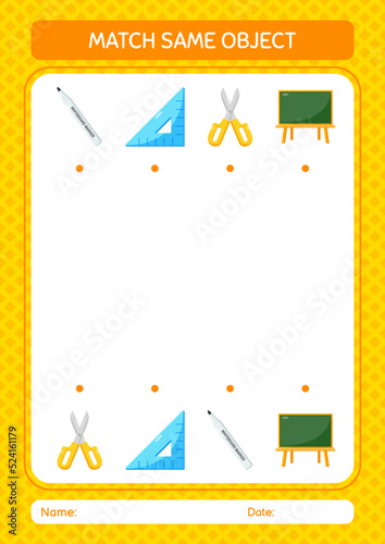 Match with same object game summer icon. worksheet for preschool kids, kids activity sheet