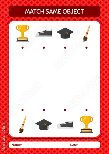Match with same object game summer icon. worksheet for preschool kids, kids activity sheet