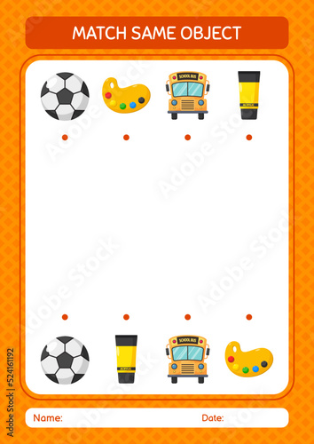 Match with same object game summer icon. worksheet for preschool kids, kids activity sheet